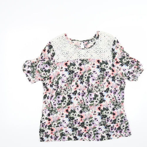 F&F Womens White Floral  Basic Blouse Size 16