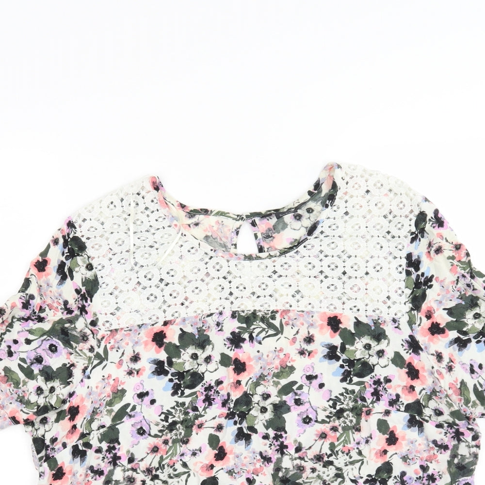 F&F Womens White Floral  Basic Blouse Size 16