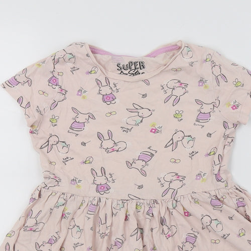 F&F Girls Pink Gingham Jersey T-Shirt Dress  Size 5-6 Years  - Rabbits