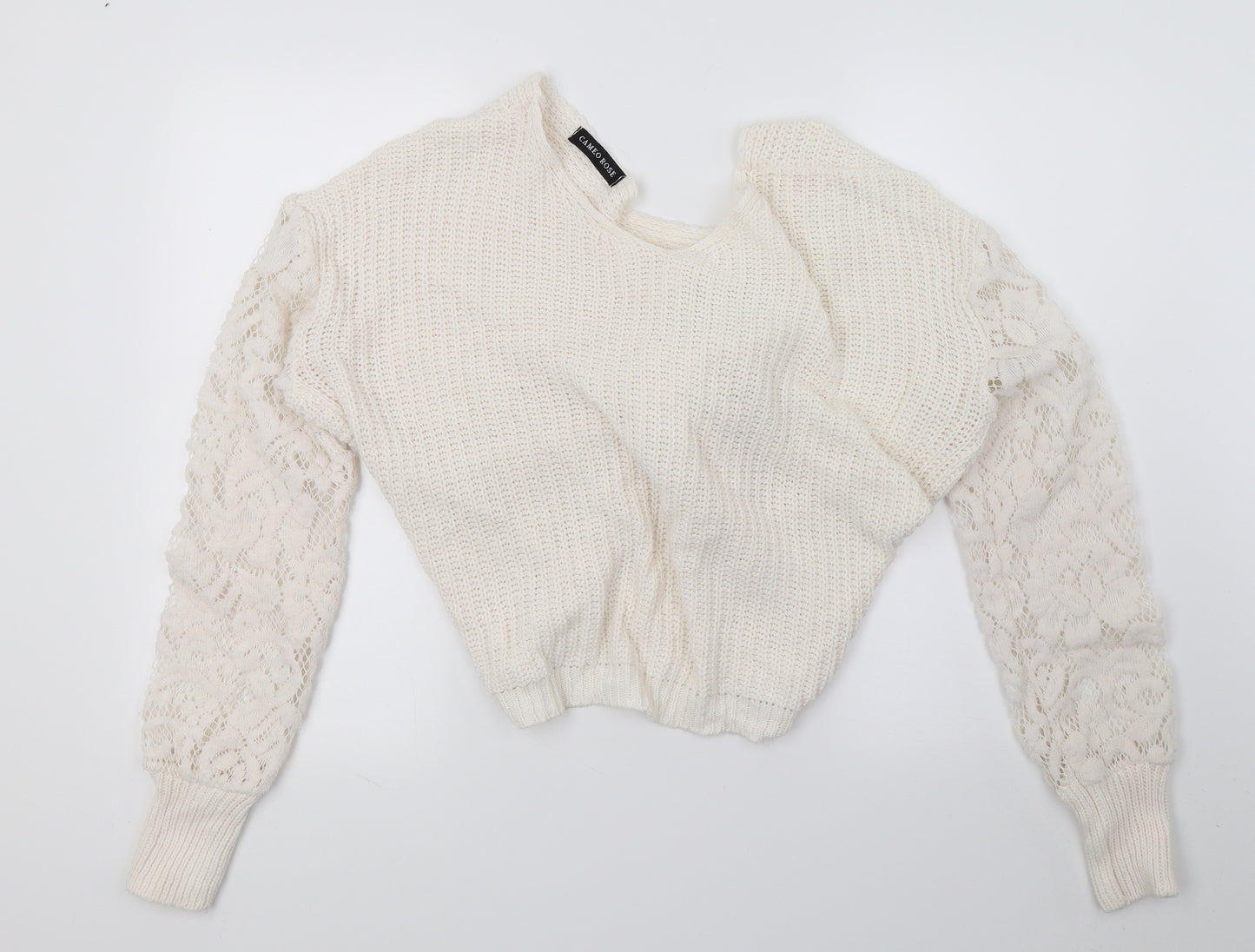 CAmeo Rose Womens White  Knit Pullover Jumper Size M  - Lace sleeve