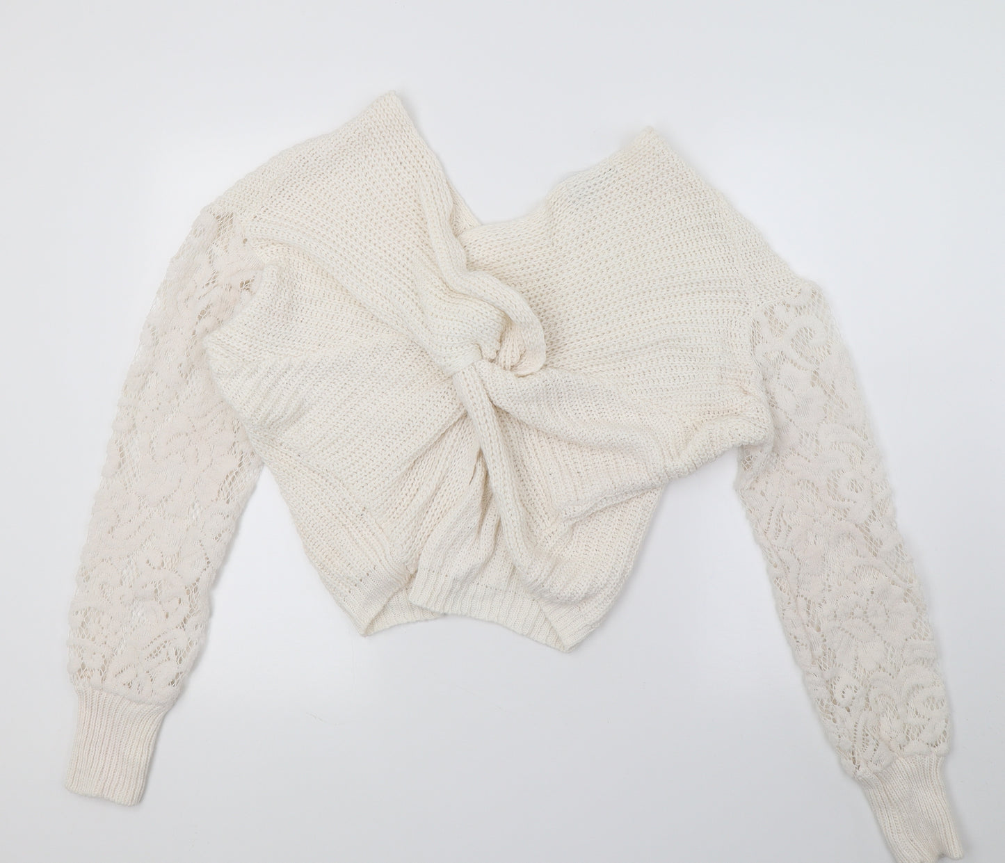 CAmeo Rose Womens White  Knit Pullover Jumper Size M  - Lace sleeve