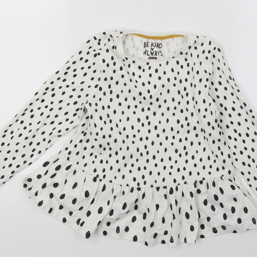 F&F Girls White Polka Dot Jersey Basic T-Shirt Size 4-5 Years