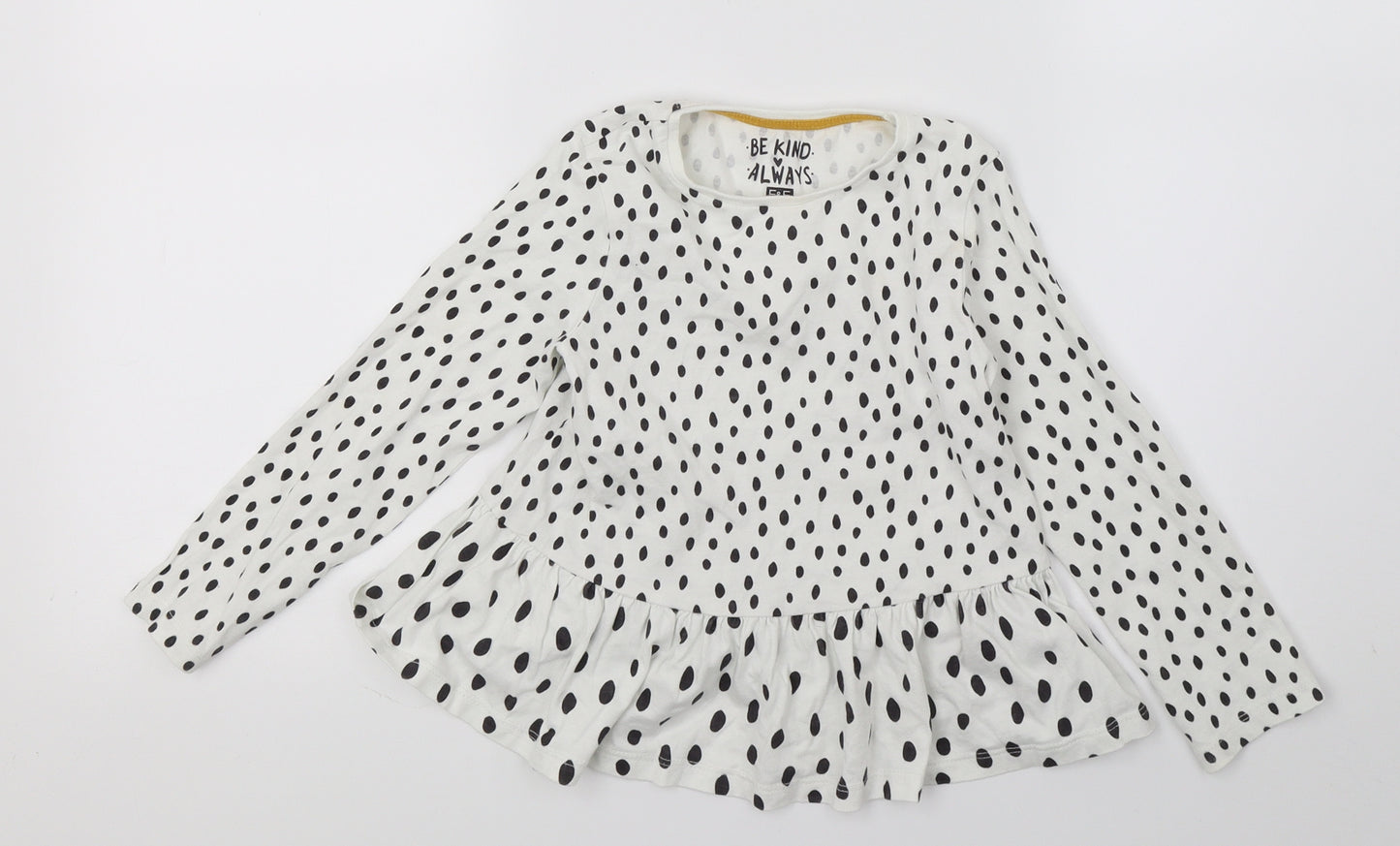F&F Girls White Polka Dot Jersey Basic T-Shirt Size 4-5 Years