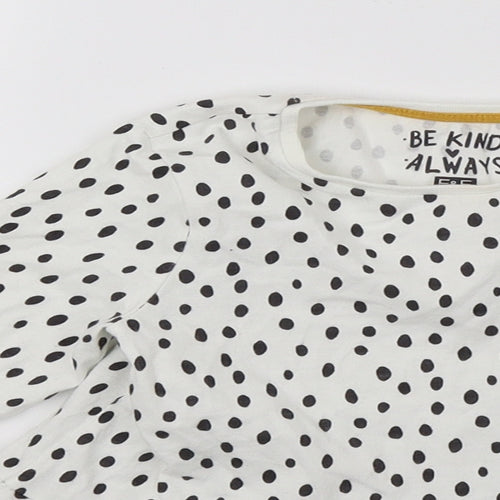 F&F Girls White Polka Dot Jersey Basic T-Shirt Size 4-5 Years