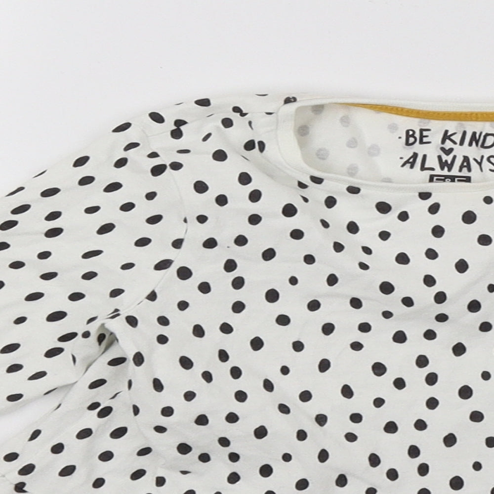 F&F Girls White Polka Dot Jersey Basic T-Shirt Size 4-5 Years