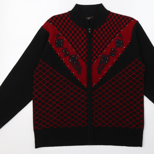 Evis Womens Black Geometric Knit Cardigan Jumper Size L