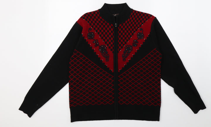 Evis Womens Black Geometric Knit Cardigan Jumper Size L
