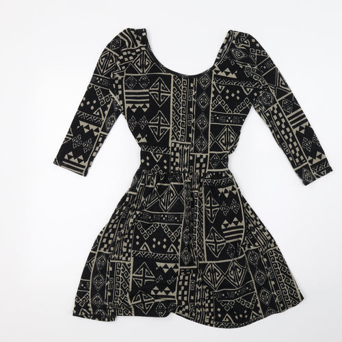 Topshop Womens Black Geometric Knit Skater Dress  Size 6  - Open back