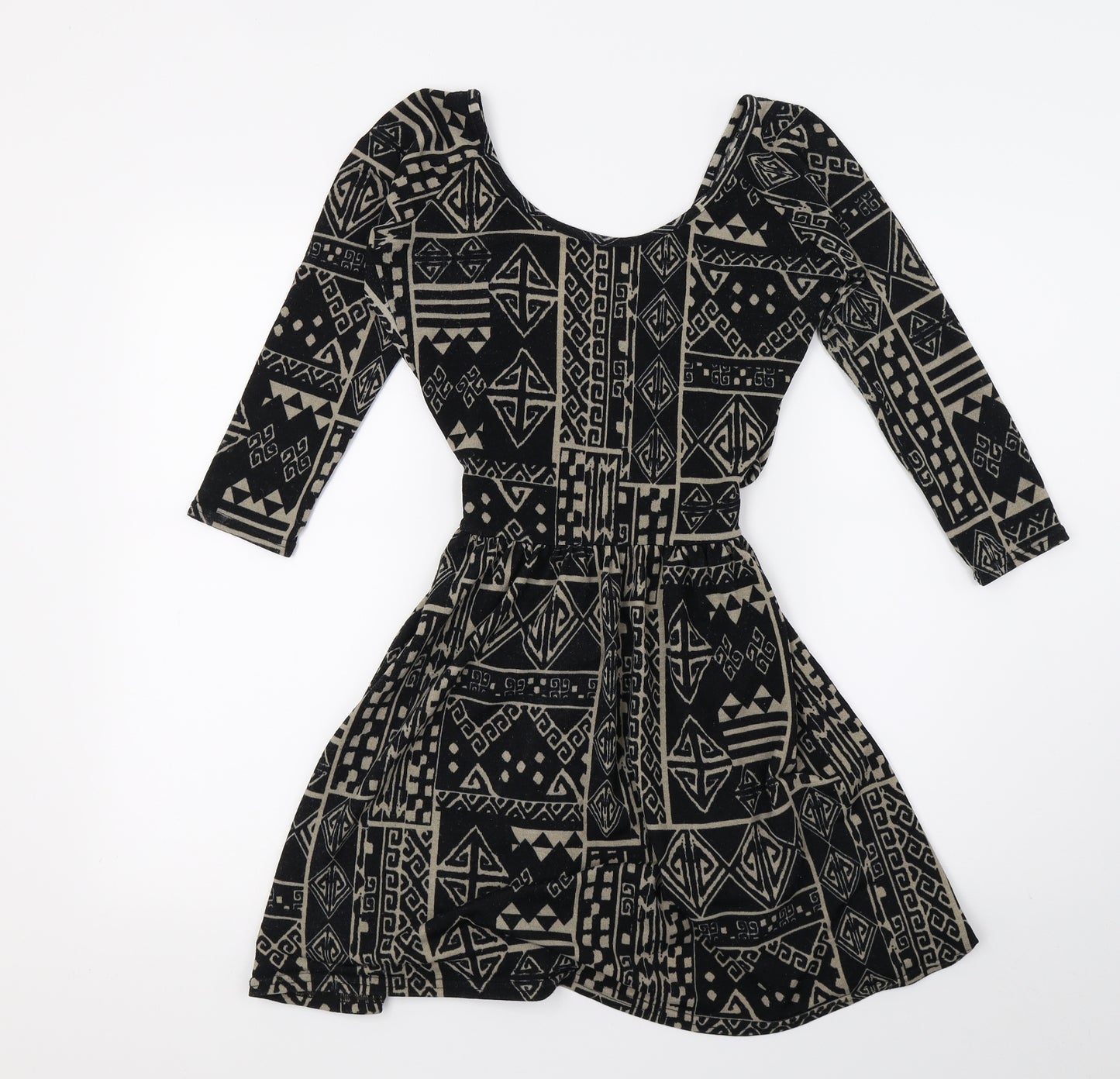 Topshop Womens Black Geometric Knit Skater Dress  Size 6  - Open back