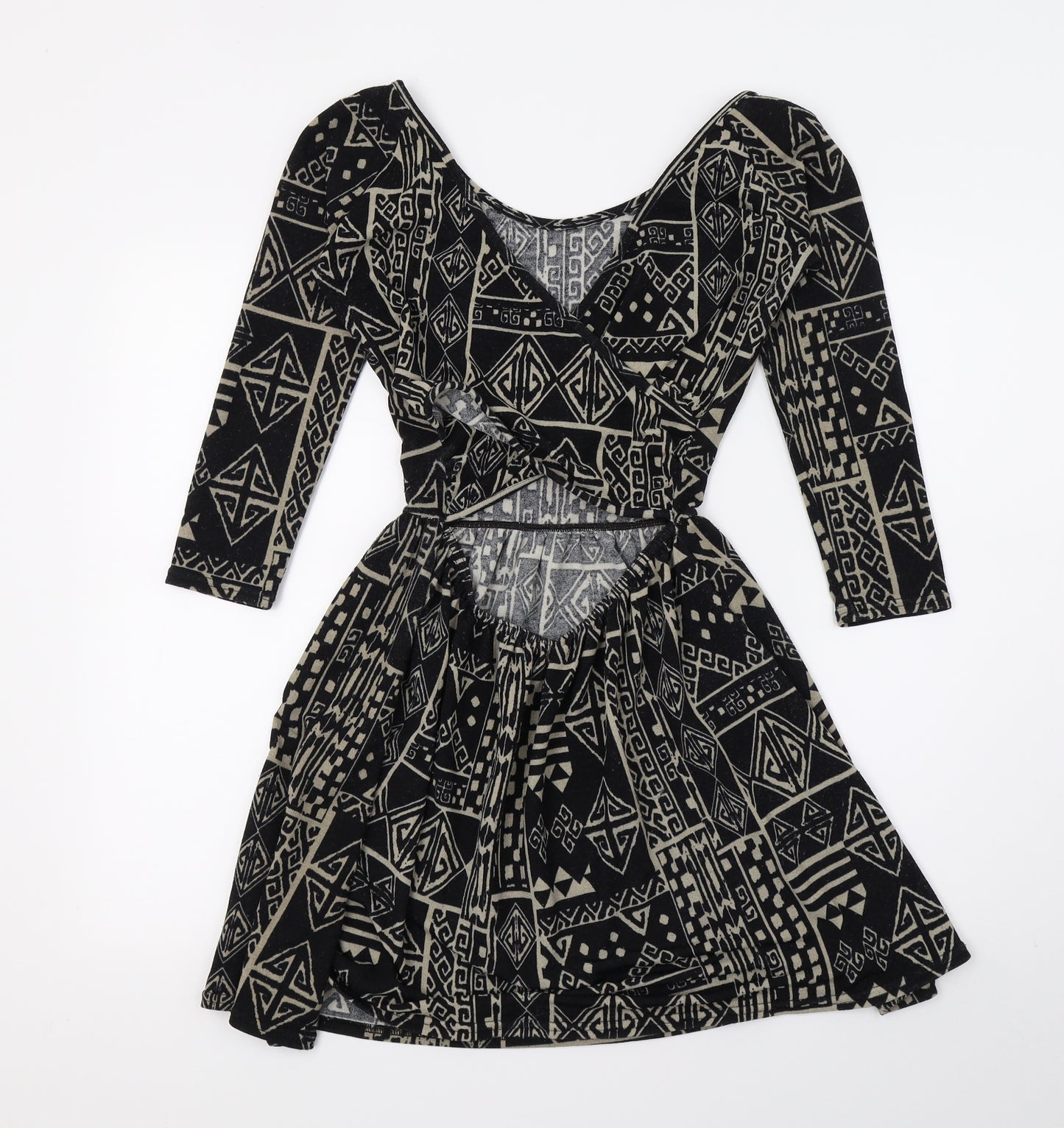 Topshop Womens Black Geometric Knit Skater Dress  Size 6  - Open back
