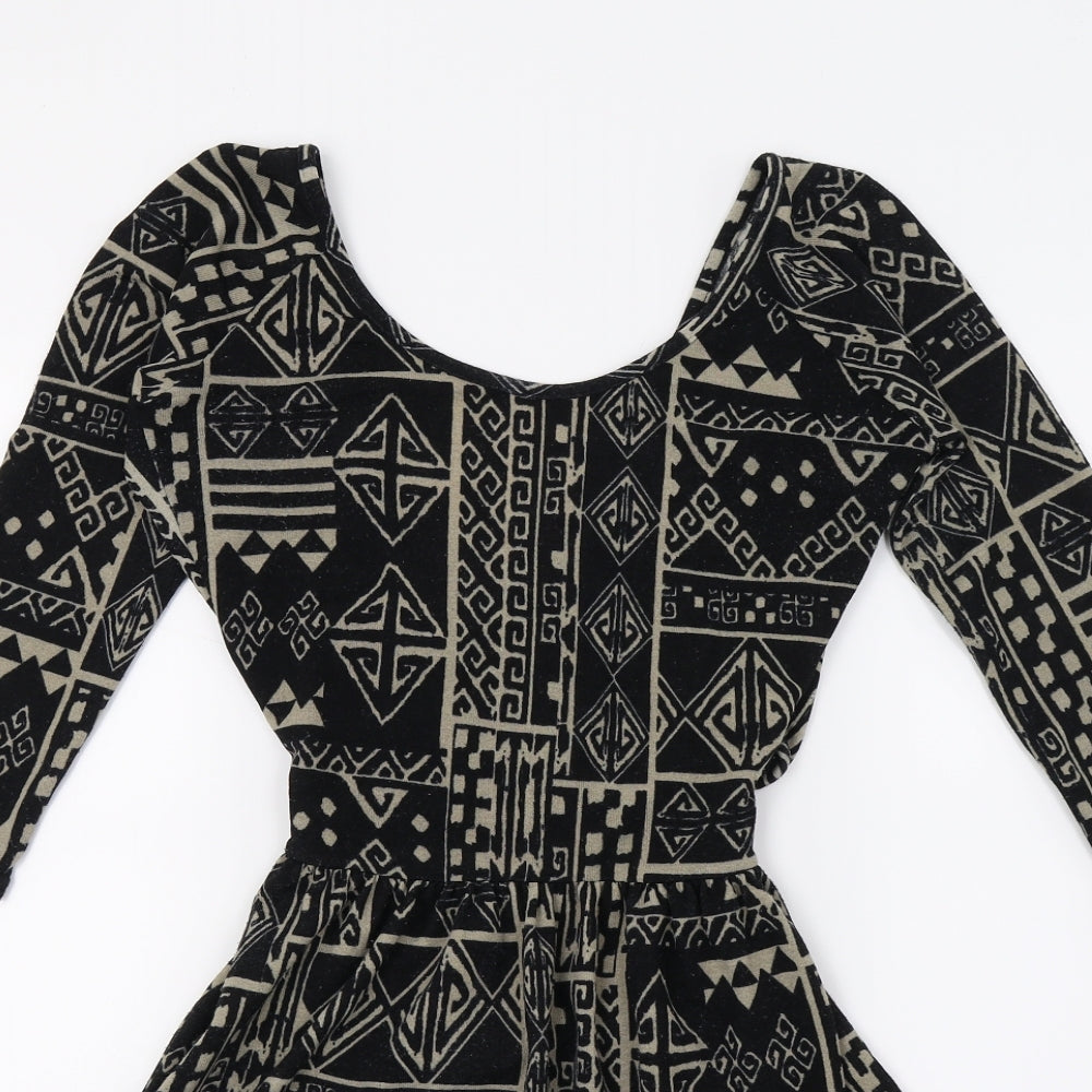 Topshop Womens Black Geometric Knit Skater Dress  Size 6  - Open back