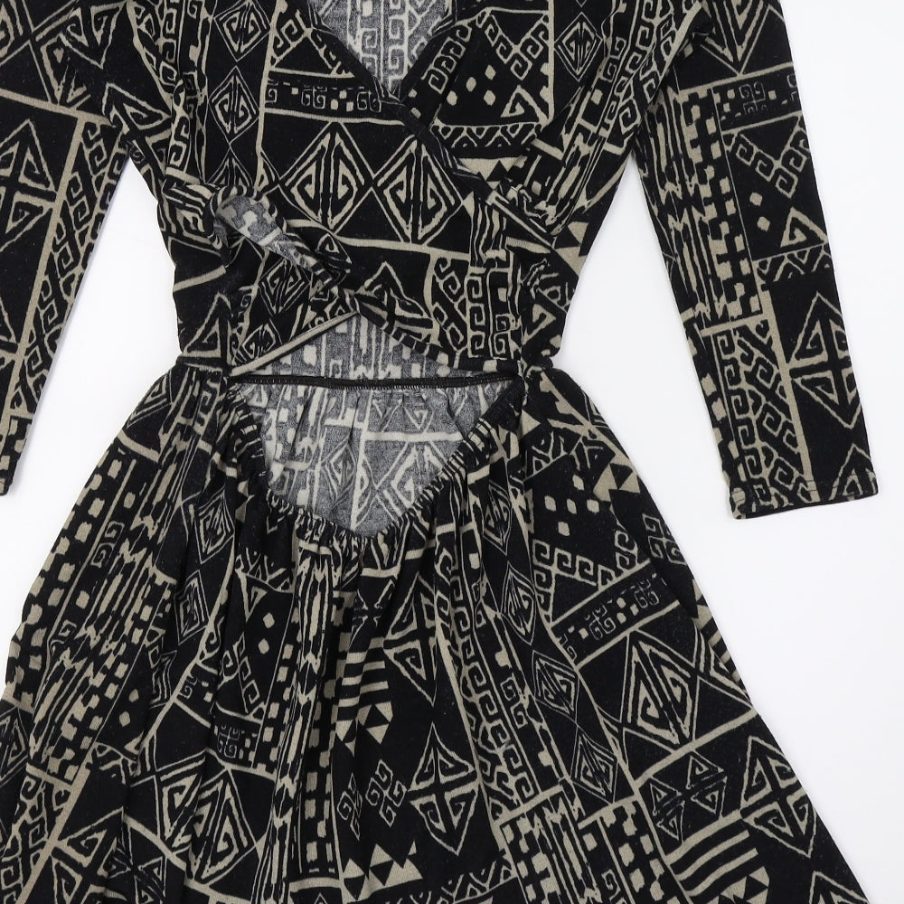 Topshop Womens Black Geometric Knit Skater Dress  Size 6  - Open back