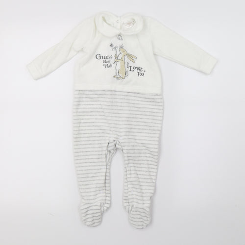 Guess How Much I Love You Baby White Striped Velour Babygrow One-Piece Size 6-9 Months  - Rabbit