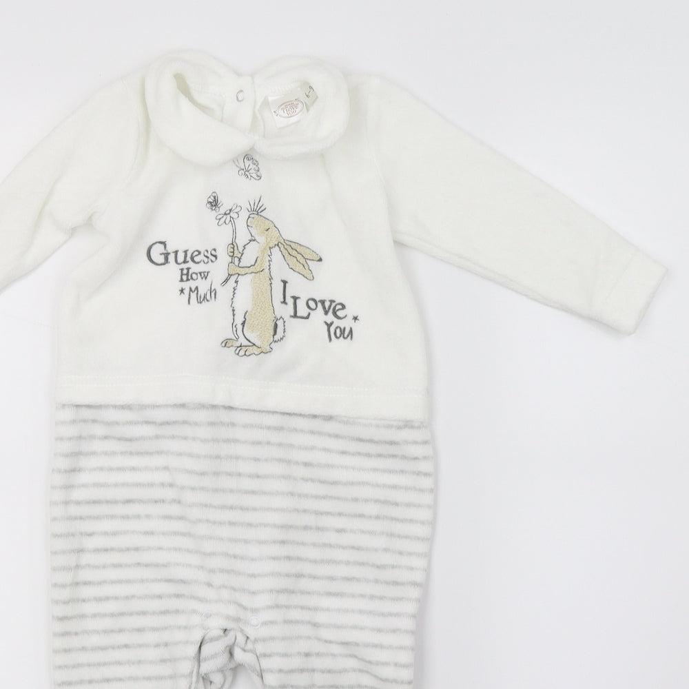 Guess How Much I Love You Baby White Striped Velour Babygrow One-Piece Size 6-9 Months  - Rabbit