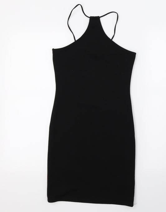 Front view of Missguided women’s black jersey bodycon, size UK 4
