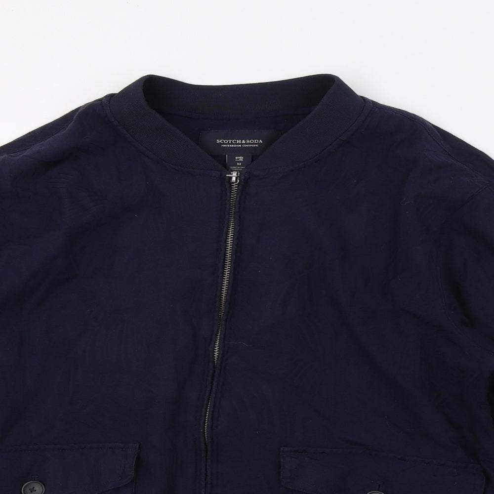 Scotch & Soda Mens Blue Floral  Bomber Jacket Jacket Size M  - Leaf Pattern
