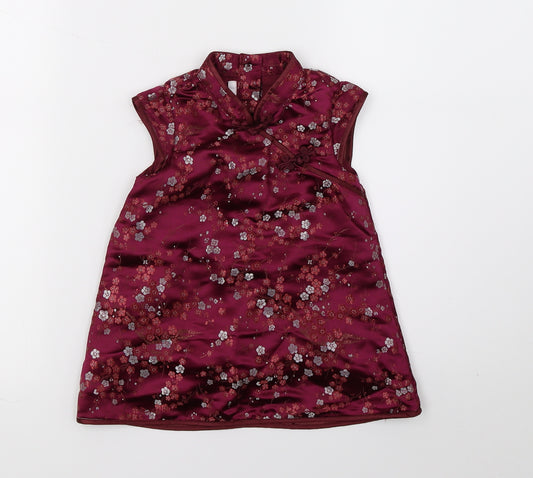 Front view of H&M girls’ purple floral satin a-line, size 6-9, months - oriental