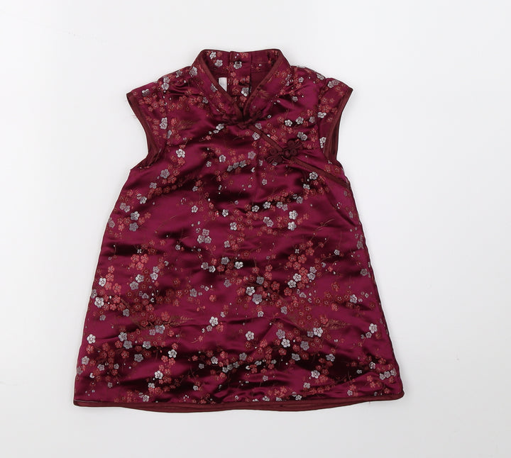 H&M Girls Purple Floral Satin A-Line  Size 6-9 Months  - Oriental