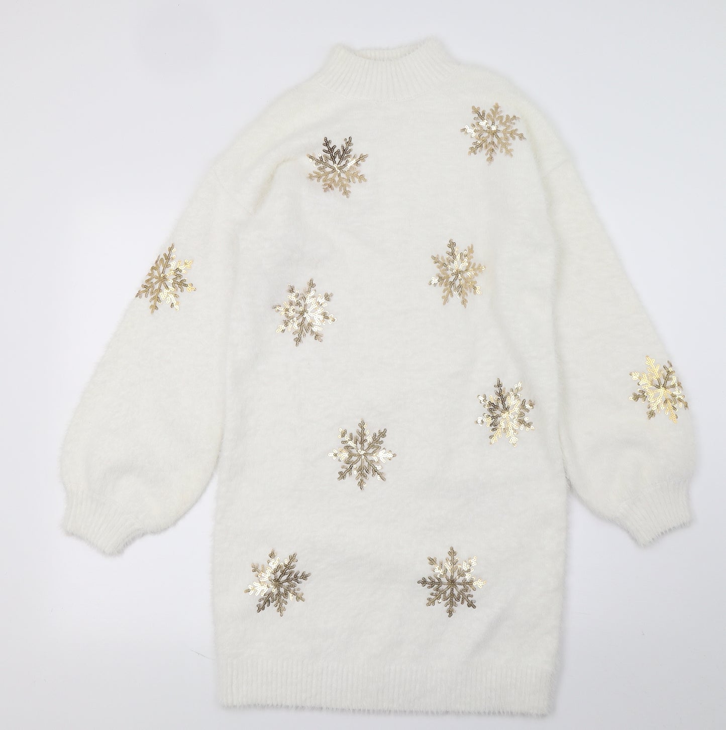 Lipsy Girls White Geometric Knit Jumper Dress  Size 11-12 Years  - Snow flake