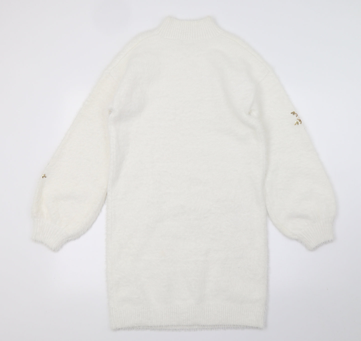 Lipsy Girls White Geometric Knit Jumper Dress  Size 11-12 Years  - Snow flake