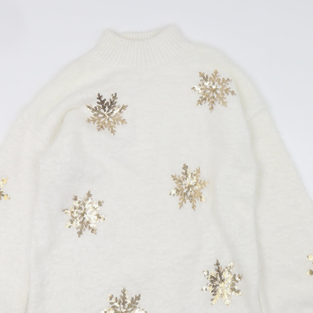 Lipsy Girls White Geometric Knit Jumper Dress  Size 11-12 Years  - Snow flake