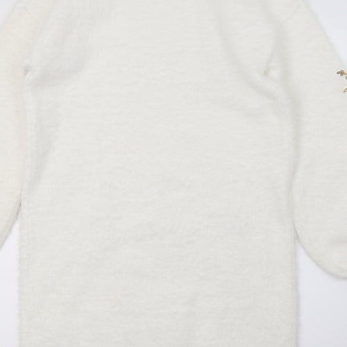 Lipsy Girls White Geometric Knit Jumper Dress  Size 11-12 Years  - Snow flake