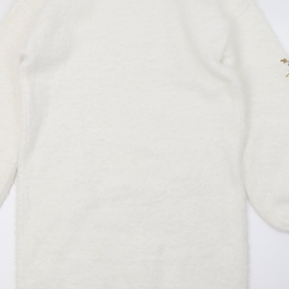 Lipsy Girls White Geometric Knit Jumper Dress  Size 11-12 Years  - Snow flake