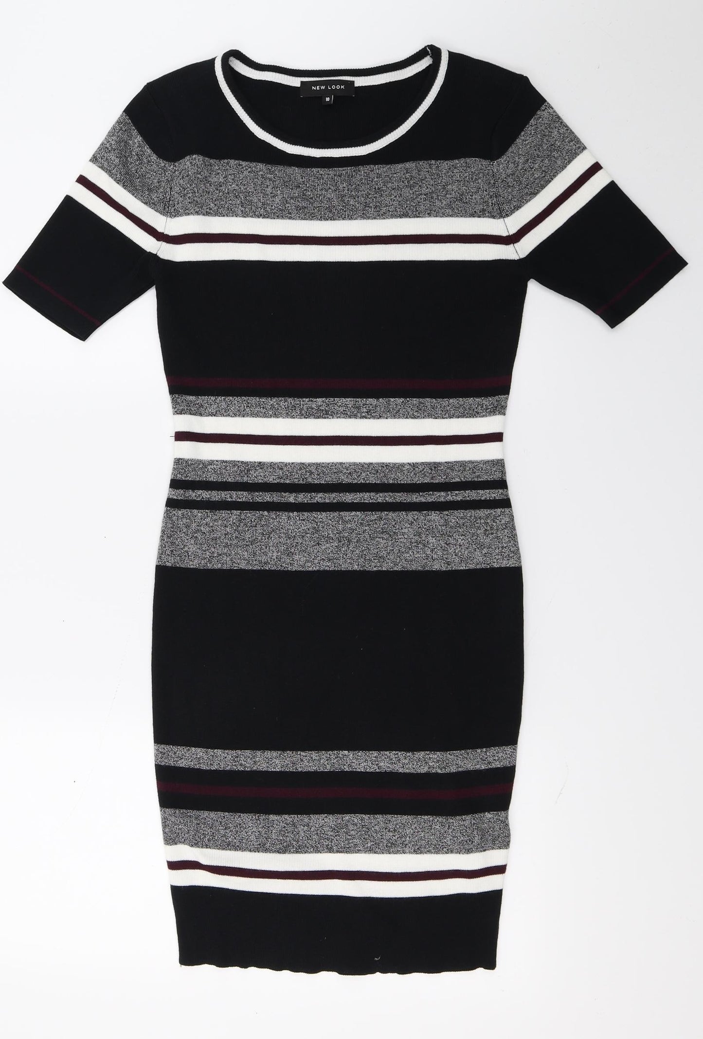 New Look Womens Black Striped Knit T-Shirt Dress  Size 10