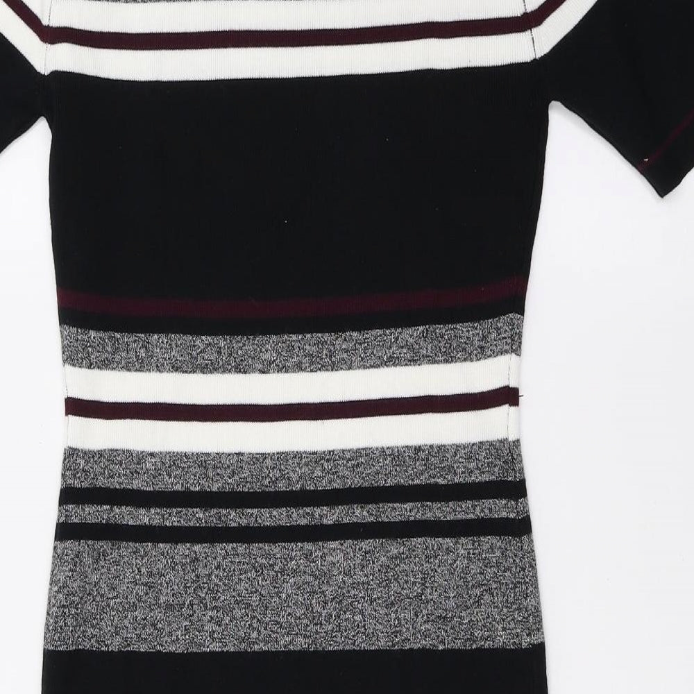 New Look Womens Black Striped Knit T-Shirt Dress  Size 10