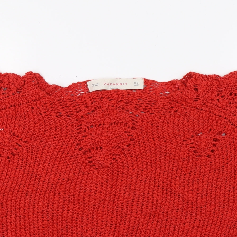 Zara Womens Red  Knit Basic T-Shirt Size M