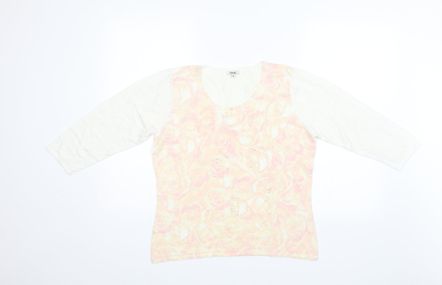 Text Womens White Floral  Pullover Jumper Size M