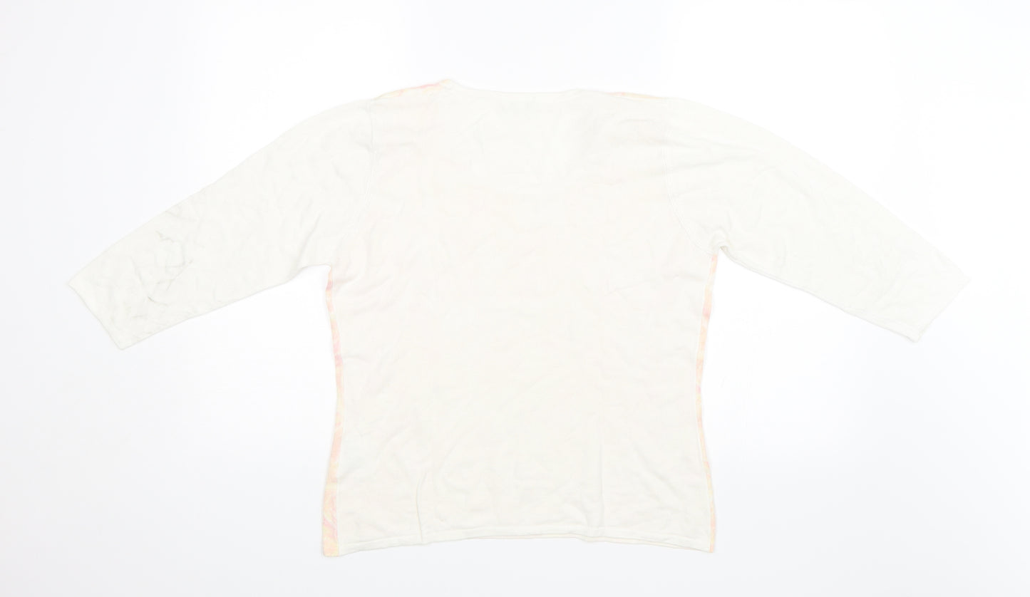 Text Womens White Floral  Pullover Jumper Size M