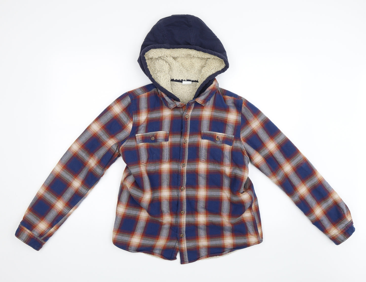 F&F Boys Blue Plaid  Pullover Hoodie Size 13-14 Years