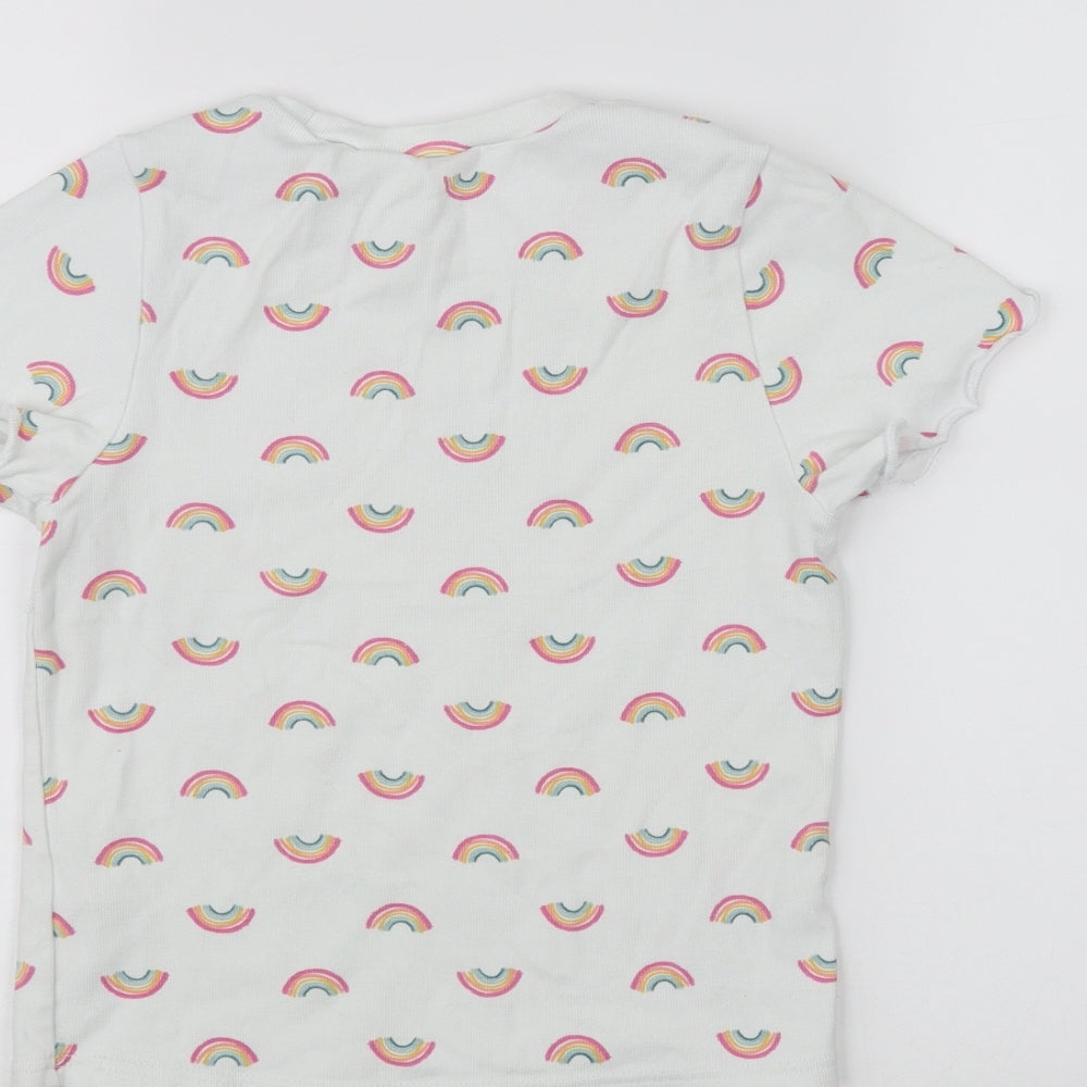 Primark Girls White   Basic T-Shirt Size S  - Rainbow