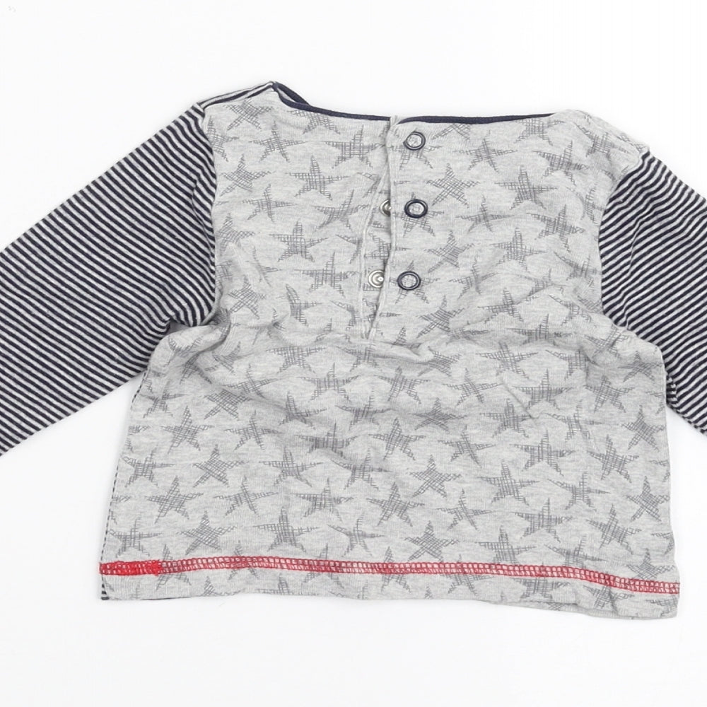 mamas & papas Baby Grey Striped  Basic T-Shirt Size 0-3 Months