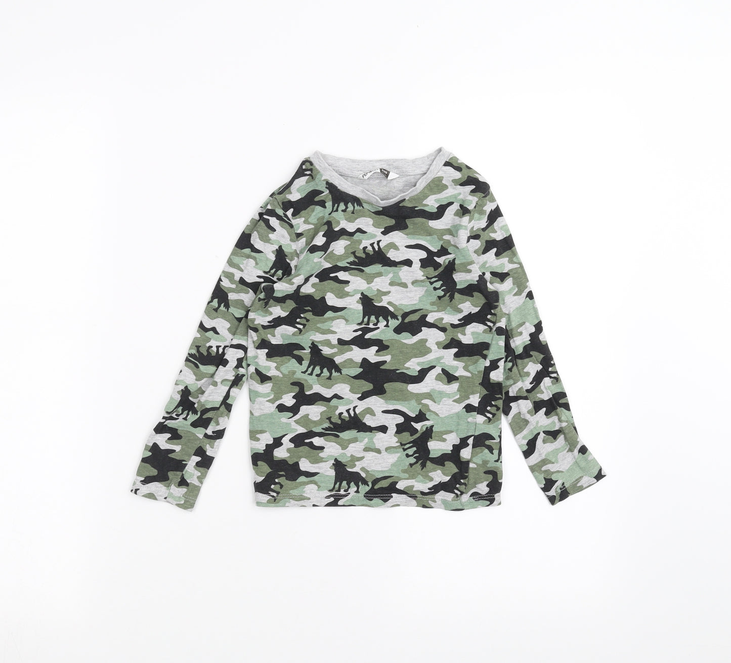 pep & co Boys Green Camouflage  Basic T-Shirt Size 4-5 Years