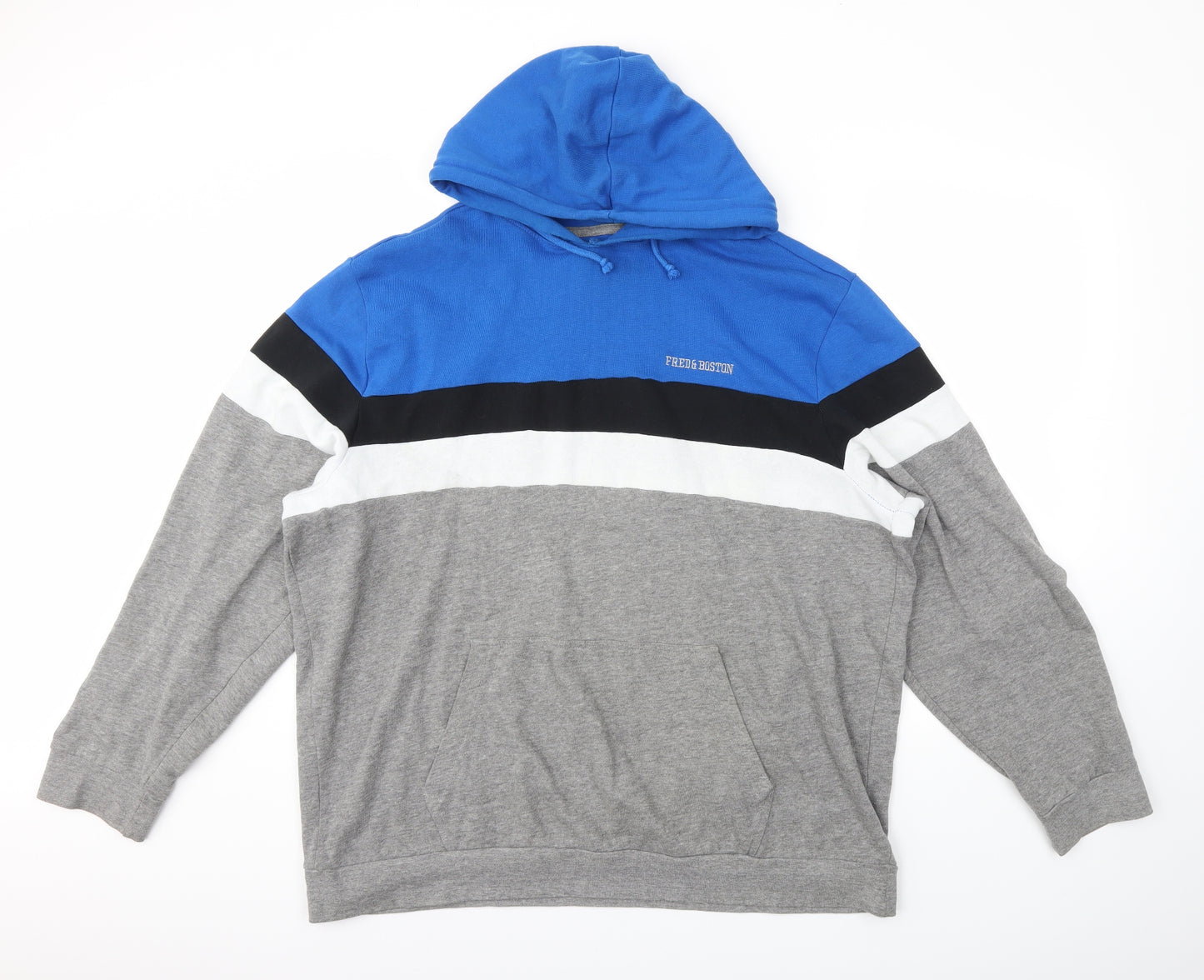 Fred & Boston Mens Grey Striped  Pullover Hoodie Size 2XL