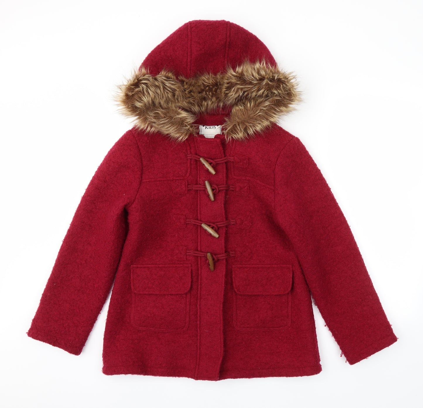 Preworn Girls Red   Overcoat Coat Size 11-12 Years