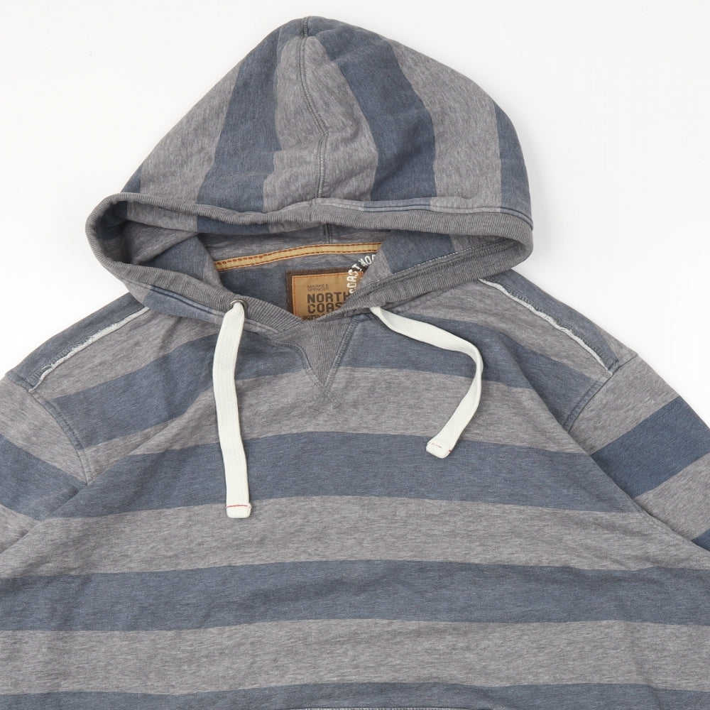 M&S Mens Grey Striped  Pullover Hoodie Size XL