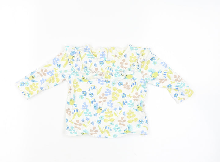 M&S Girls White Floral  Basic T-Shirt Size 0-3 Months