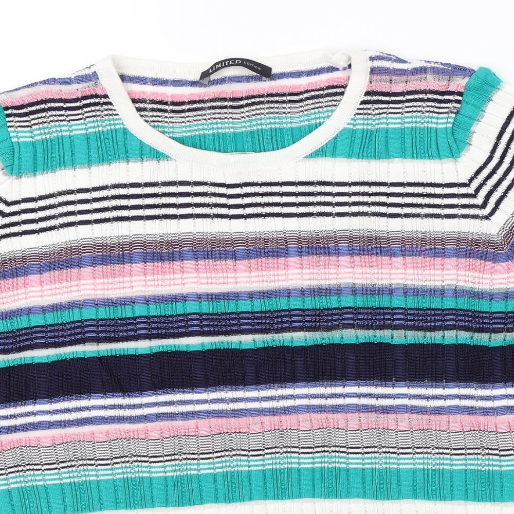 Marks & Spencer Womens Multicoloured Striped  Basic T-Shirt Size 14
