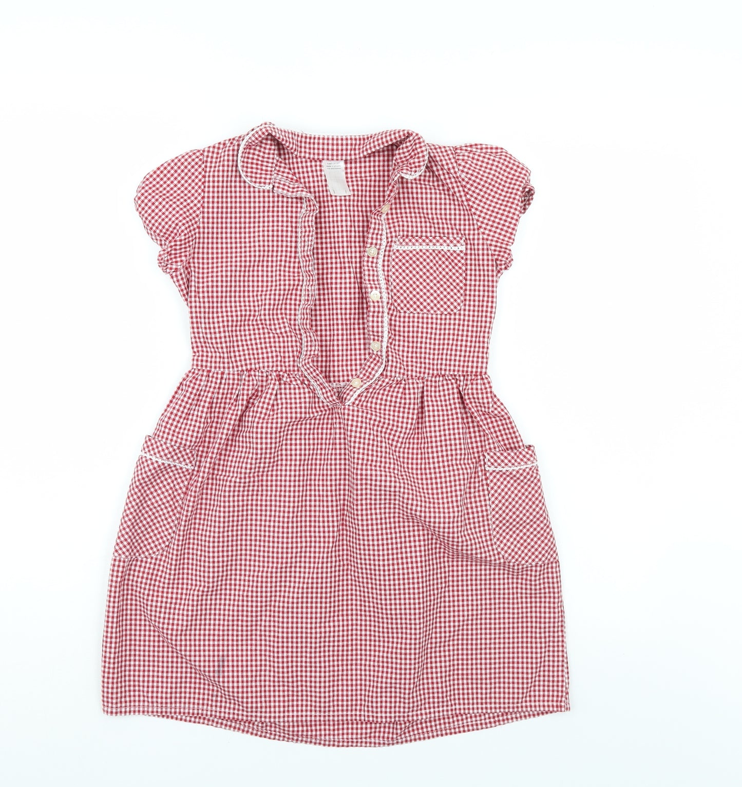 F&F Girls Red Check  Pinafore/Dungaree Dress  Size 8-9 Years