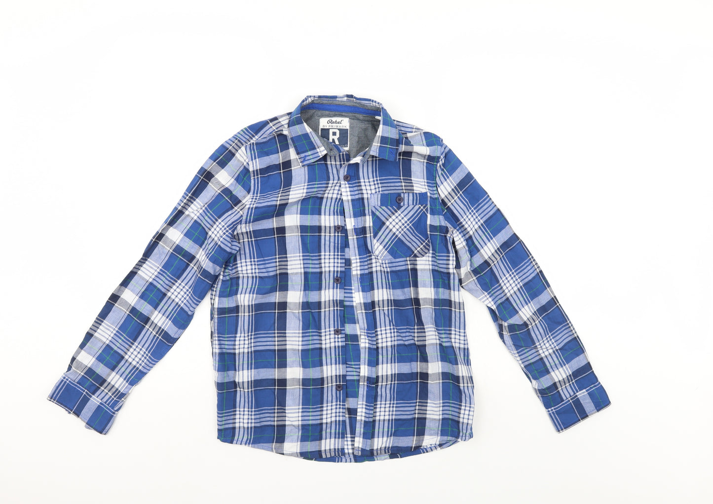 Rebel Boys Blue Check  Basic Button-Up Size 12-13 Years