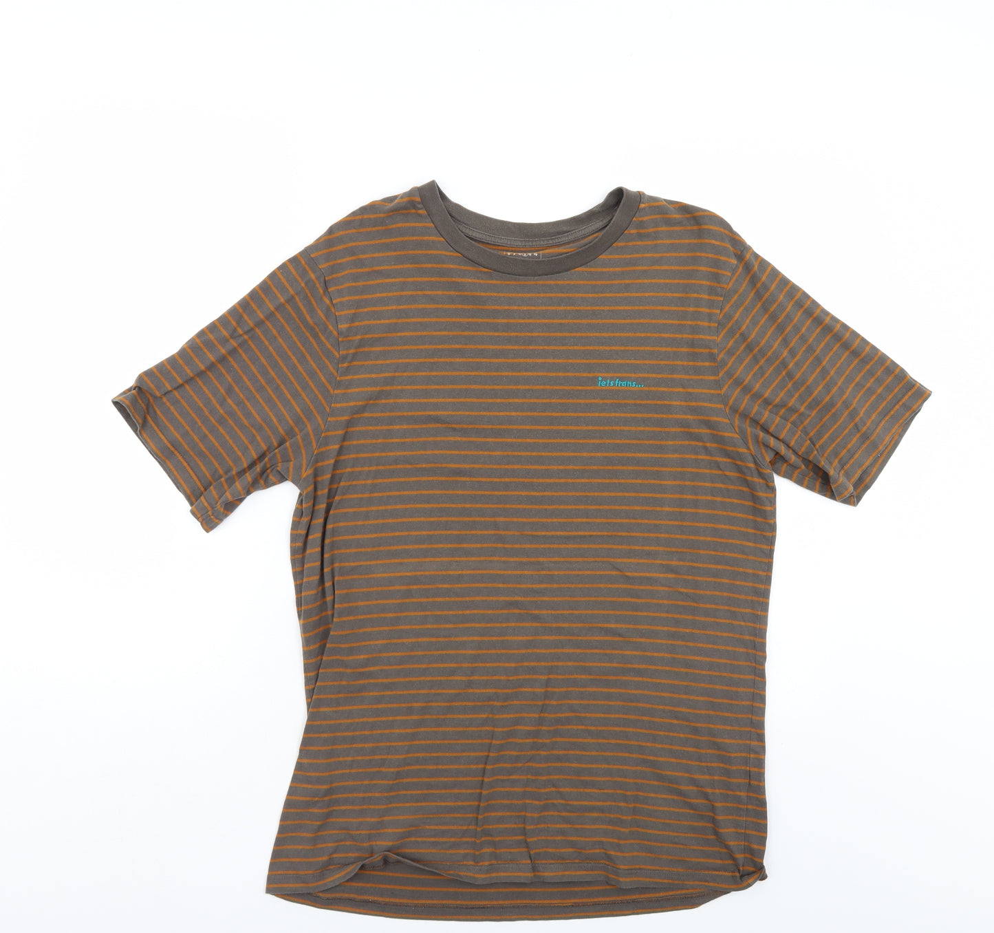 Iets Frans Mens Brown Striped   T-Shirt Size L