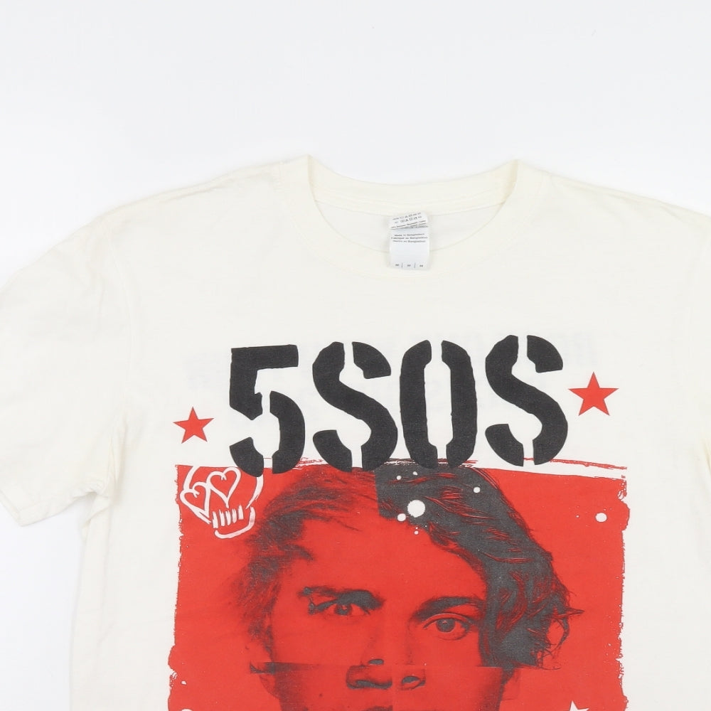 Gildan Mens White    T-Shirt Size M  - 5sos