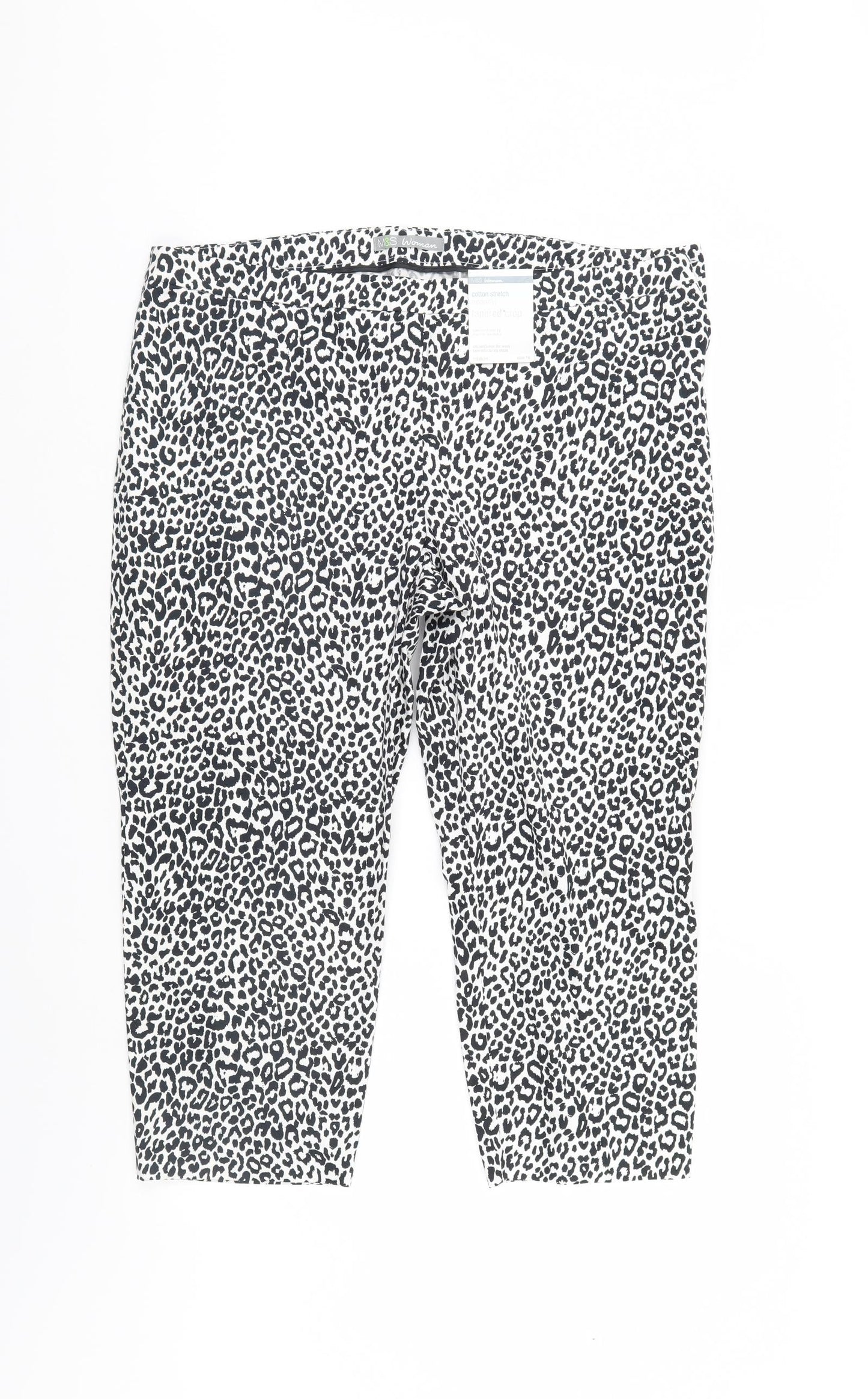 M&S Womens Multicoloured Animal Print  Cropped Trousers Size 16 L22 in