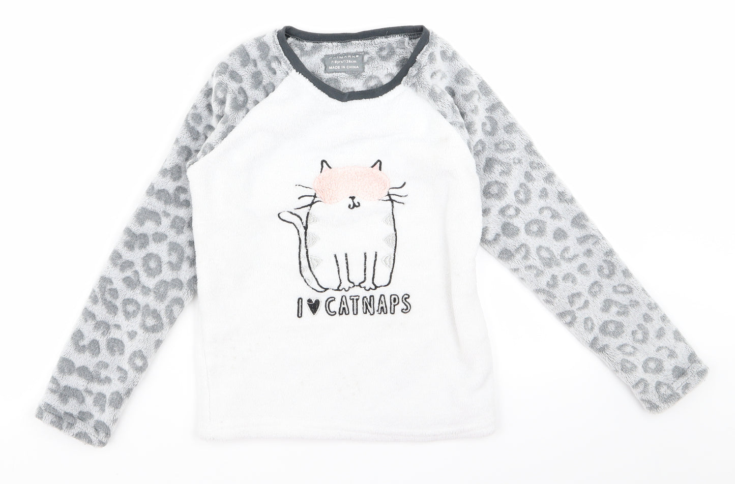 Preworn Girls White   Basic T-Shirt Size 7 Years  - catnaps