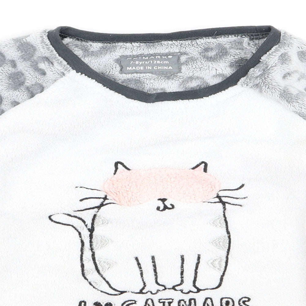 Preworn Girls White   Basic T-Shirt Size 7 Years  - catnaps