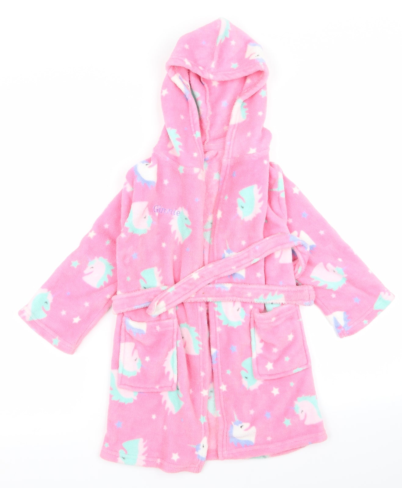 Preworn Girls Pink   Top Robe Size 5 Years  - unicorn