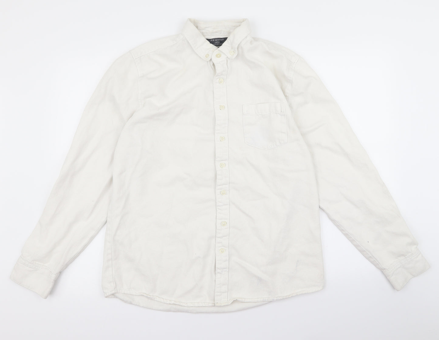 Primark Mens White    Button-Up Size L